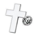White Enamel Cross Lapel Pin Badge | Stainless Steel Crucifix Metal Pin for Jackets, Suits, Hats, and Bags | Christian Faith Enamel Pins Badges for Men, Women, and Church Events