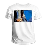 Short Sleeve T-Shirt Crew Neck 100% Cotton Cattle　Oil Painting Multicoloured