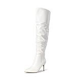 DREAM PAIRS Women's Stylish and Soft High Heels Over The Knee Boots Thigh High Pointed Toe Stiletto Long Fall Sexy Boots,Size 9,White-Pu,SDOB2301W