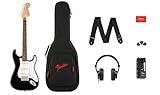 Squier by Fender Affinity Series™ Stratocaster® Electric Guitar & Mustang™ Micro Pack in Black. Includes Gig Bag, Strap, Headphones, Picks & a Free 3-Month Subscription to Fender Play