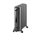De'Longhi Radia S Oil filled Radiator for Rooms up to 60m3, Anti-frost and ECO Functions, LED Display, Timer and Safety Thermostat, with Handle and Castors, 2000W, Grey TRRS0920E.G