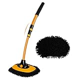 15° Curved Car Cleaning Brush with Telescopic Handle 43" Aluminum Alloy Long Rod Wash Mop For Washing Caravan Van Truck Boat RV Roof Soft Chenille Head Duster Clean Product Not Hurt Paint Scratch Free