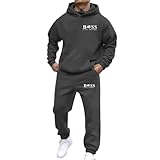 WAZHAKU Jogging Suit Men's Long Tracksuit Sports Suit Baggy Sportswear Two Piece Outfit Y2K Hip Hop 2-Piece Hoodie and Jogging Bottoms Casual Leisure Suit Comfortable Tracksuit Jogging Suit, R dark