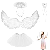 UAVAUI Halloween Angel Costume Set, 4 PCS Angel Feather Wings Tutu Skirt and Halo Headband for Kids and Adults, Costume Accessories for Halloween Birthday Themed Party, Party Role Playing