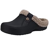 Beslip Classic Fur Lined Clog Waterproof Winter House Slippers for Women, Black + Khaki Women Size 5.5-6.5