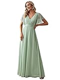Ever-Pretty Women's V-Neck Ruffle Sleeves Ruched Bust Chiffon Floor Length Bridesmaid Dresses Mint Green 6UK