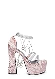 Dolls Kill Holy Revelation Platform Heels by Sugar Thrillz, Velvet Heels with Pearl Beads & Adjustable Straps, Pink, 2 UK