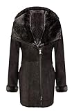 Ladies Brown Hooded Shearling Sheepskin Merino Suede Leather Coat L