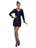 Smiffys Flight Attendant Costume, Navy Blue, 36-38