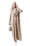 ihvan online Muslim Dresses for Women, One-Piece Long Sleeve Hijab Abaya Full-Length Islamic Prayer Dress, Mink, Comfort Sizes: 14-20 (3XL-6XL)
