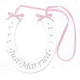 Wedding Touches Rustic Elegant Just Married White Wooden Horseshoe Decorative Item with Pink Diamanté Crystals & Ribbon, Approx 15cm x 18cm