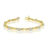 Yellow Gold Oval Opal Stones And Diamonds Tennis Bracelet, 7"