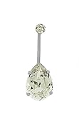 9ct White Solid Gold Large Pear Shaped Swarovski Stone Austrian Crystal Belly Bar
