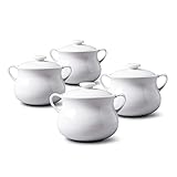 WM Bartleet & Sons 1750 TSET119 Traditional Porcelain Set of 4 Lidded Individual French Onion Soup and Stew Bowl with Handles 500ml – White