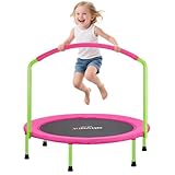 ATIVAFIT 36''Foldable Rebounder Band Big Handle Trampoline for Toddlers Kids With Super Safety Pad Foam Handle Oxford Padded Noise-Free Kids Cover Fun for Kids Indoor/Outdoor for 2-6 years old（Pink）