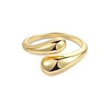 ALEXCRAFT 14K Gold Plated Chunky Thick Teardrop Waterdrop Open Adjustable Sterling Silver Thumb Finger Rings - Large Smooth Gold Ring for Women and Men