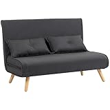 HOMCOM 2 Seater Sofa Bed, Click Clack Convertible Bed Settee with Adjustable Backrest, Modern Linen Feel Fabric Recliner Sofa Couch with Pillows for Living Room, Bedroom, Guest Room, Charcoal Grey