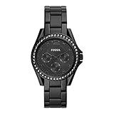 Fossil Watch for Women Riley, Quartz Multifunction Movement, 38 mm Black Stainless Steel Case with a Stainless Steel Strap, ES4519
