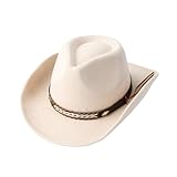 West Cowboy Hat Wide Edge Felt Cowboy Hat Cowgirl Hat Fedora Hat Men Wide Brim Hats (Beige)