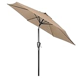 Simple Deluxe 2.28M Patio Umbrella Outdoor Table Market Yard Umbrella with Push Button Tilt/Crank, 6 Sturdy Ribs for Garden, Deck, Backyard, Pool, Tan