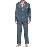 Men'S Silk Satin Pyjama Set Short Sleeve Button Down Shirt With Long Pants Notch Collar Pyjama Bottoms Mens Pyjamas Set Loungewear Sets Wear Sets For Men Uk Short Two Piece Outfit Pyjamas Grey
