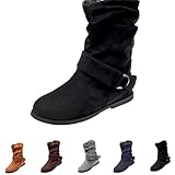 UK 5 Slouchy Ankle Boots for Women No Heel,Flat Mid Calf Boots Side Zipper Ladies Pixie Slouch Boot Low Heel Booties Ankle Boot Fall Outdoor Shoe Short Booties Footwear Black