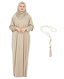 Modish Group Women Prayer Clothes With Hijab Muslim Outfits Long Robe Abaya Turkish Islamic Dresses Dubai Kaftan With Rosary (Mink, One Size)