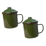 Alipis 2pcs Vintage Military Green Enamel Mug Compact Old Style Water Tea Coffee Cups with Handle Portable Classic Retro Beverage Drinkware