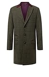 Dobell Mens Green Tweed Overcoat Regular Fit Windowpane Check Velvet Trims-2XL