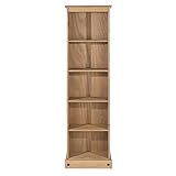Home Source Solid Pine Wood Tall Narrow Bookcase, 5 Shelf Living Room Storage