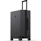 LEVEL8 Checked Luggage 24 Inch Suitcase Hand Luggage Lightweight 100% PC Micro-Diamond Textured Design, Medium Size with Wheels, TSA Approved Hard Shell(66cm, 65,Dark Grey)