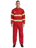 Miutii Mens Firefighter Dress Up Costume Long Sleeve Firemen Jacket Coat Pants with Belt Helmet Halloween Outfit Red S
