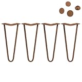 Monster Shop 4Pcs Hairpin Table Legs Heavy-Duty Industrial DIY Furniture Steel Sturdy Metal with Free Protector Feet and Screw Pack Antique Copper 2 Prong Rods 12 Inch Height 12mm Thickness…