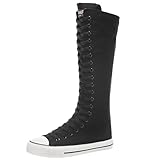 Jamron Women Fashion Canvas Dance Boots Knee High Bicycling Boots Girls Fancy School Shoes Black 905 UK7