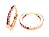 Old English Jewellers 9ct Yellow Gold Ruby Cz Hoop Huggie Hinged Earrings 12.5mm Diameter Solid 9k Gold