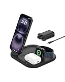 Belkin BoostCharge 3-in-1 Magnetic Foldable Charger with Qi2 15W, MagSafe Compatible Fast Charger for iPhone 17, Air, 16, Pixelsnap, Apple Watch, AirPods with Non-Slip Base, PSU Included - Black