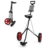COSTWAY Folding Golf Push Pull Cart, Lightweight 2 Wheels Golfs Bag Trolley with Convenient Handle, Scoreboard Holder and Foot Brake (Red)
