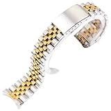 ROUREOX 5-Bead Curved End Watch Strap 316L Stainless Steel Bracelet, Men's and Women's Replacement Watch Chains for Rolex Datejust-Silver Gold 18MM