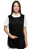 Clossy London Women’s Tabard Apron Overall with Pocket – Plus Size Kitchen, Catering, Cleaning & Bar Workwear (Black, XS)