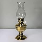 Luxury Brass Kerosene Lantern for Indoor Use Glass Lamp Pure Copper Antique Oil Lamp, Handmade Metal Kerosene Lamp, Clear Glass Chimney, Decorative Lights, Blackout Emergency Lights Fixture 24cm High