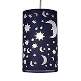 Navy Blue Metal Moon & Sky Laser Cut Design Kids Room Easy Fit Cylinder Drum Pendant Shade | 13cm Diameter | None Electric Ceiling Lampshade | Fits All Lampholder Types E27 E14 B15 B22