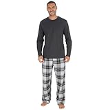 INSIGNIA Mens Jersey Long Sleeve Top With Cotton Flannel Bottoms Pyjamas Sets (UK, Alpha, L, Regular, Regular, Charcoal)