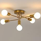 AUA Modern Sputnik Chandelier Ceiling Light, 5 Lights Golden Semi Flush Mount Ceiling Lights, Adjustable Ceiling Light Fitting for Living Room Kitchen Dining Room Farmhouse Hallway
