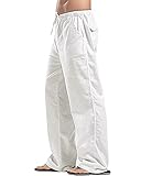 YAOHUOLE Men's Linen Pants Lightweight Loose Solid Color Simple Casual Yoga Pants White 3XL