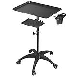 ZHOOGE Salon Tray Cart with Storage Platform, Aluminum Tattoo Tray with Wheels Trolley Adjustable Height, Salon Tray Equipment Service Instrument Storage Tray Accessory for Salon & Spa Use, Black