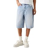 KIHFSODN Jean Shorts Men Baggy Jorts Casual Denim Shorts Y2k Loose Long Jorts Vintage Fashion(Light Blue,S)