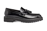 Mens Real Patent Leather Tassel Loafers Lug Sole Classic Retro 80s Mod Handmade Shoes [MA202-Y20-BLACK-44EU, 9.5UK]