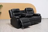 Madrid Leather Recliner Sofa Set with Cupholders – 3+2 Seater Manual Recliner Sofas for Living Room (Black, 3 Seater)