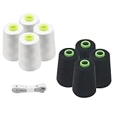 FOGAWA 8Rolls 5000 Yards Overlocking Sewing Machine Polyester Thread Sewing Thread Overlocker Thread 40S/2 Black White Sewing Thread Cones with Measuring Tape for Hand and Machine Sewing Crafts