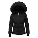 Womens Jacket, Winter Jackets for Women UK Quilted Down Mid-Lenght Puffer Coats Ladies Lightweight Waterproof Jacket with Fur Hood Plus Size Slim Trench Coat Warm Outwear, Black M, Black M